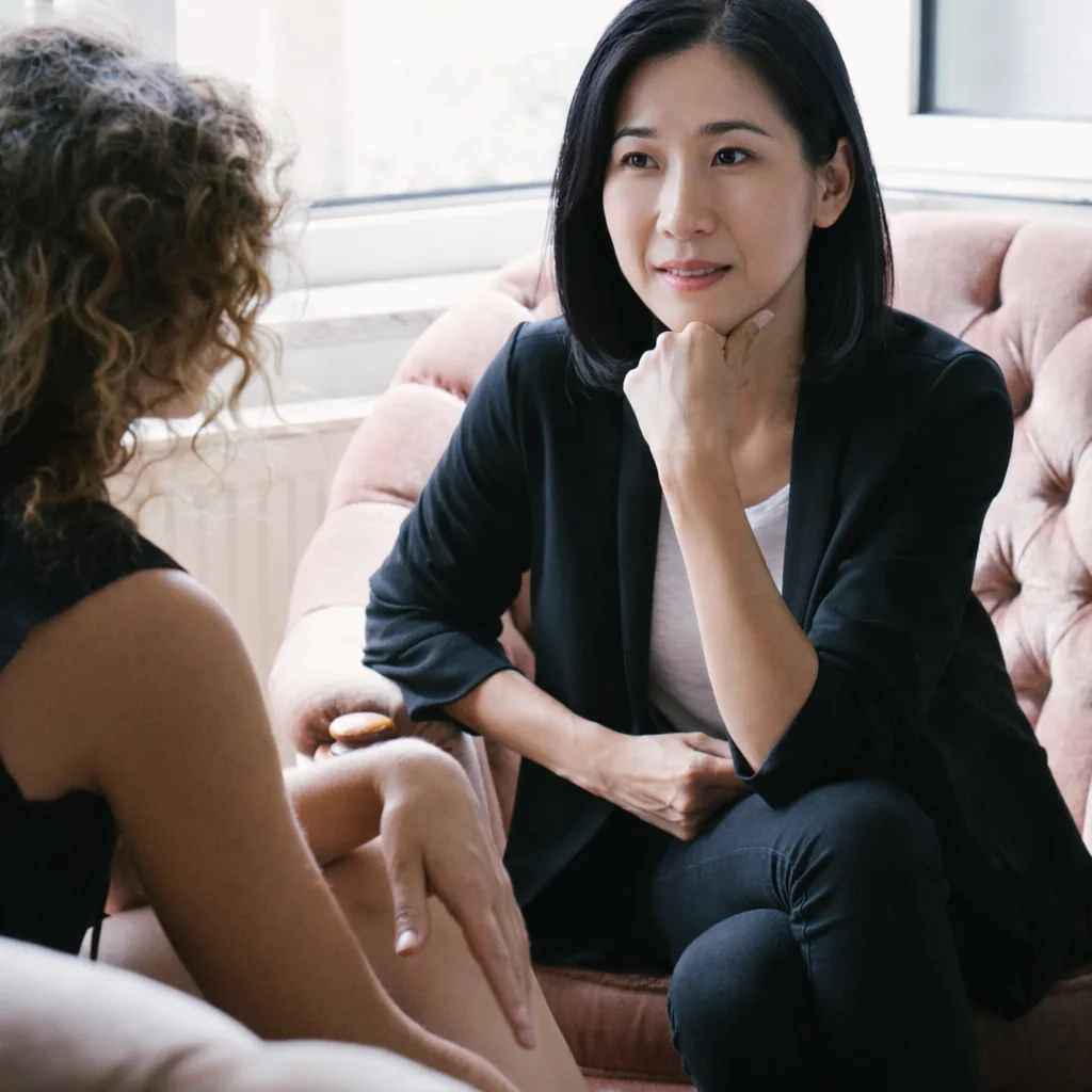 Executive coach in attentive one-on-one coaching session