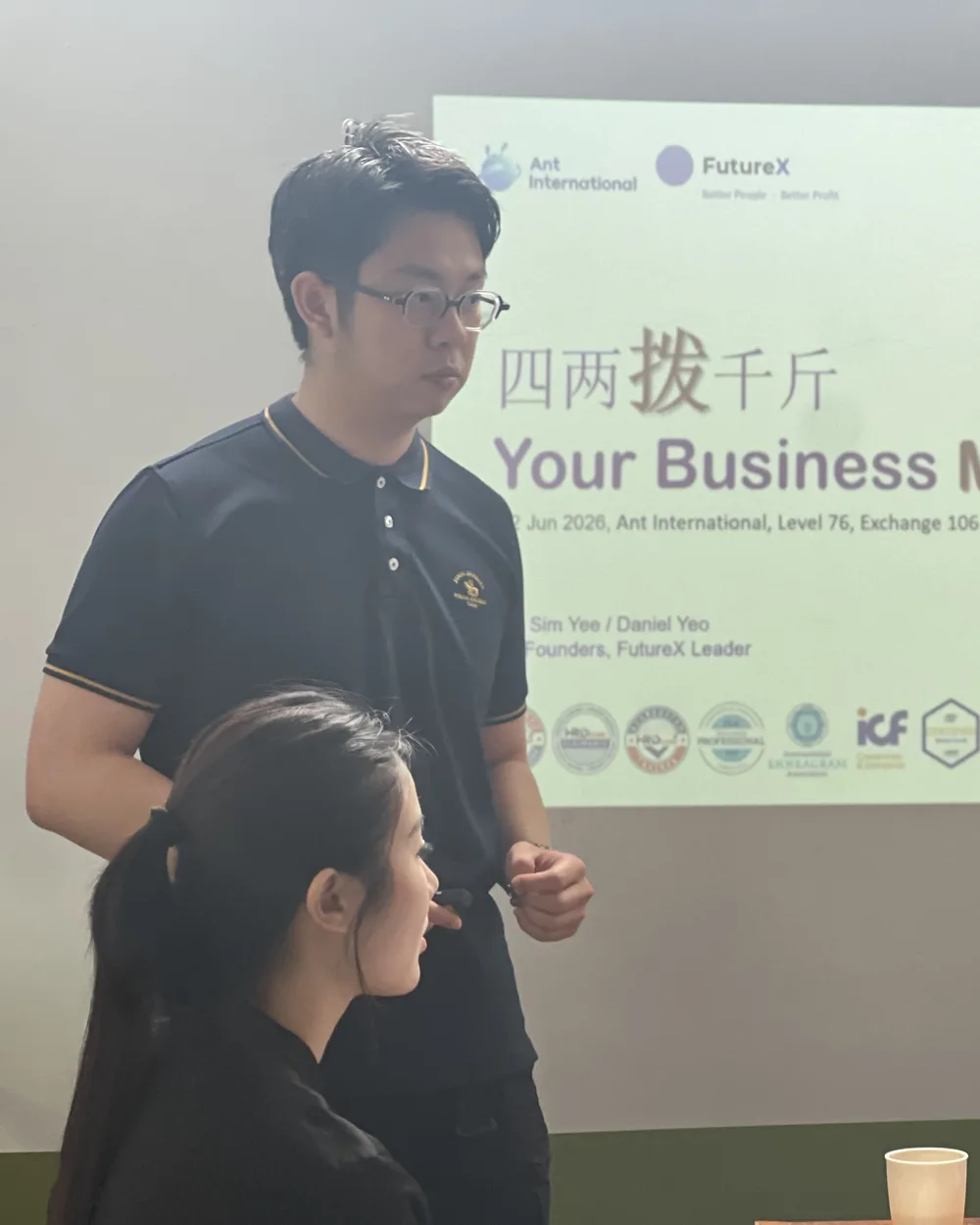 Bernard, an entrepreneur, presenting his business
